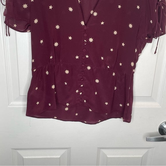 Madewell Silk Belle Top in Star Mix in Holiday Rich Plum Academia 70s Vibe 0 - Picture 7 of 13